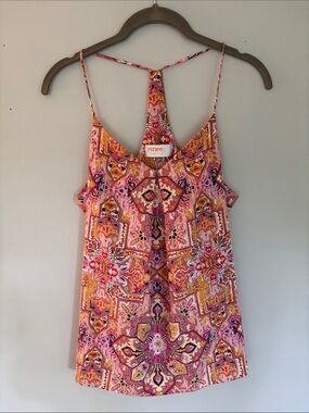 Renee C. Pink & Yellow Patterned Racerback Tank